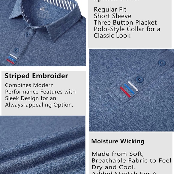 3 Pack V VALANCH Polo Shirts Sport Casual Short Sleeve Golf Moisture Wicking - Picture 4 of 8